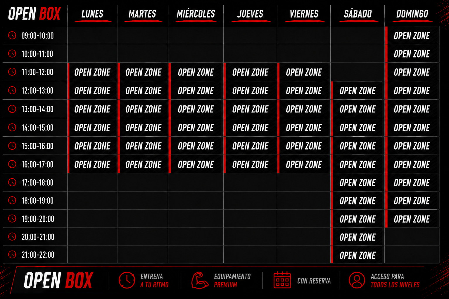 Horario Open Zone