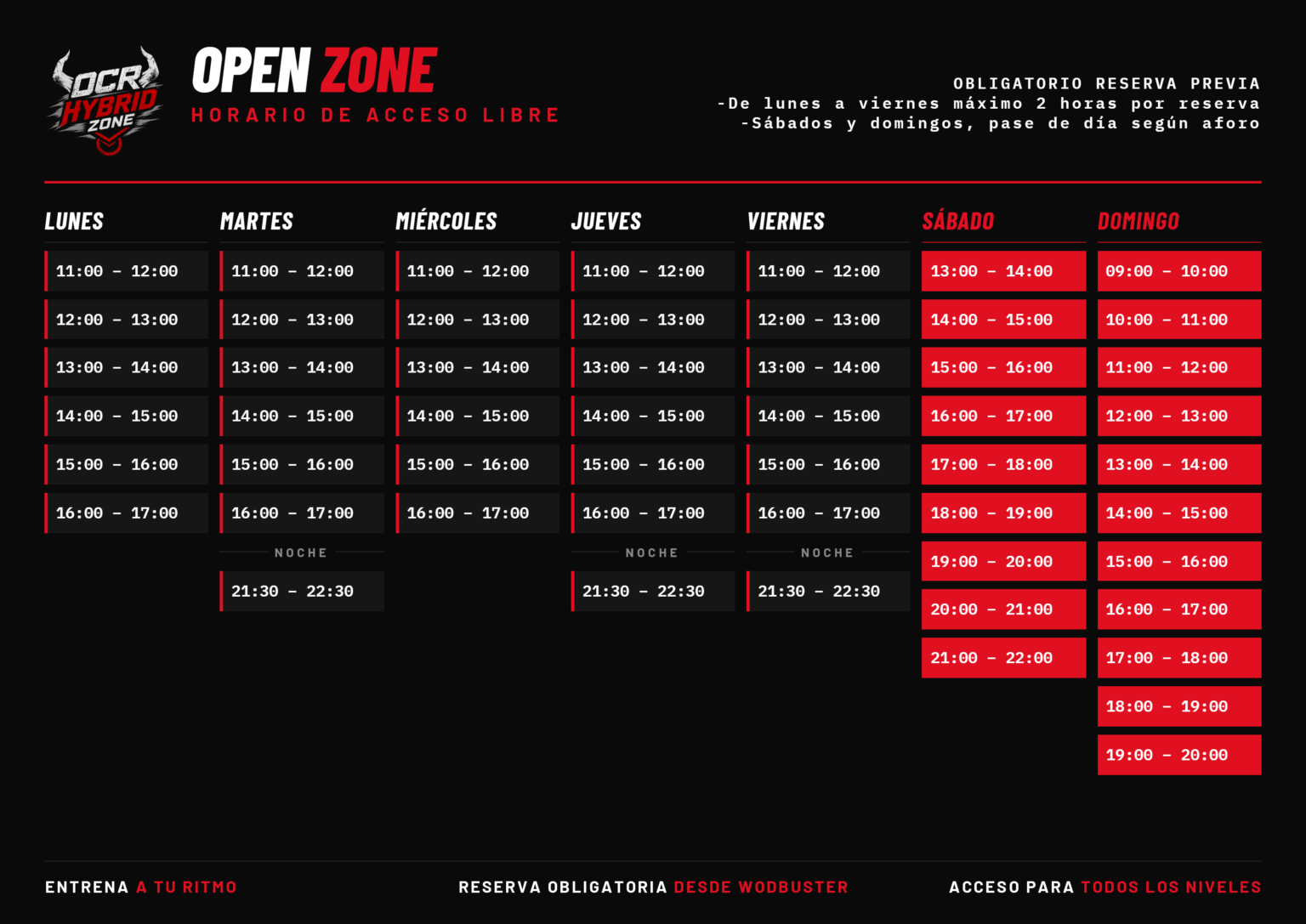 Horario Open Zone